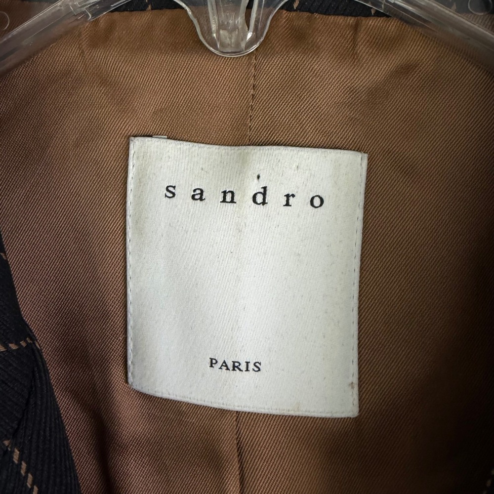 Sandro Paris Pinstripe Blazer Women 38/6 Navy Gold Single Button V7238H - Picture 7 of 13